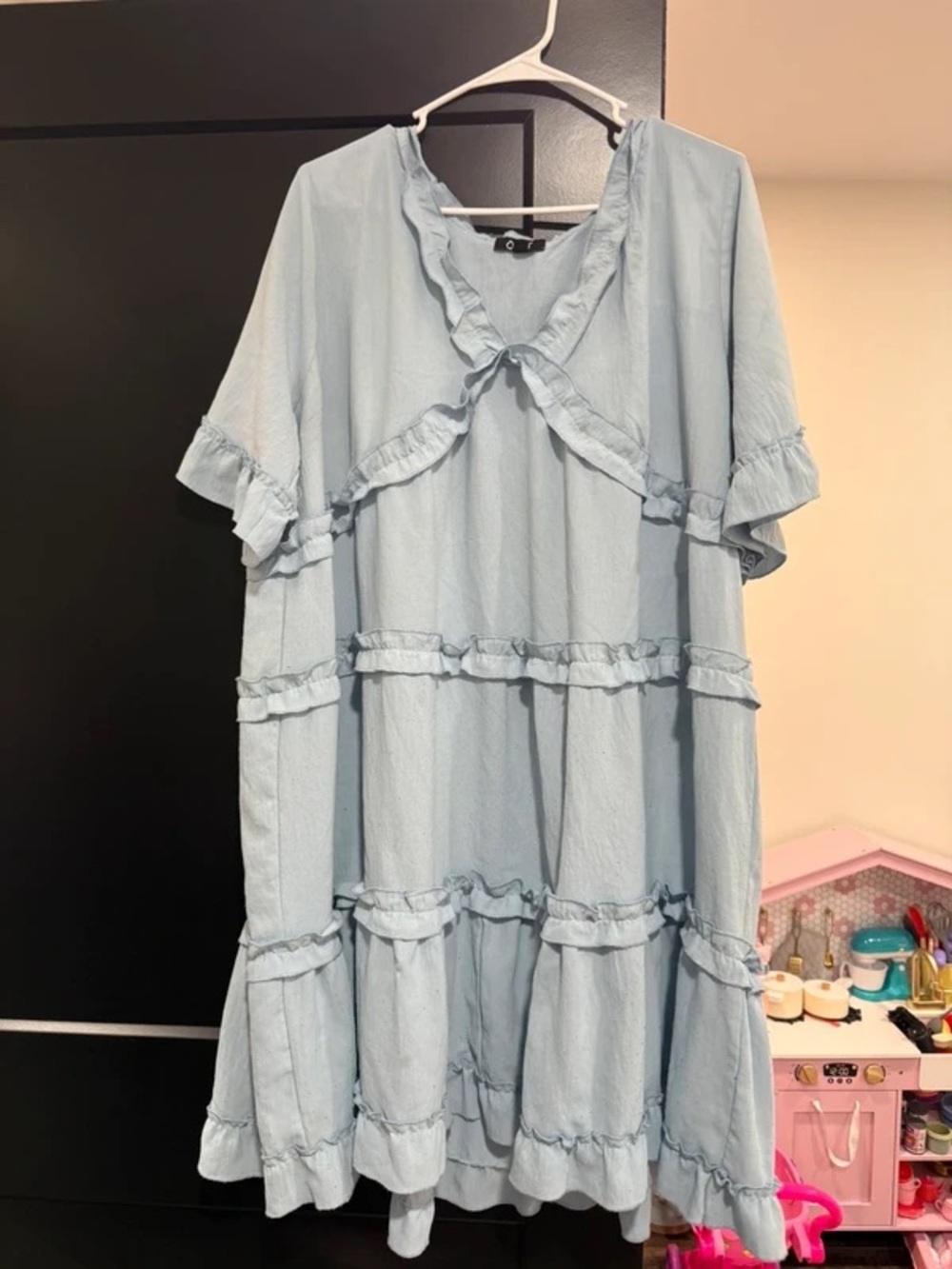 Light Blue Ruffle Tiered Midi Dress - Women's